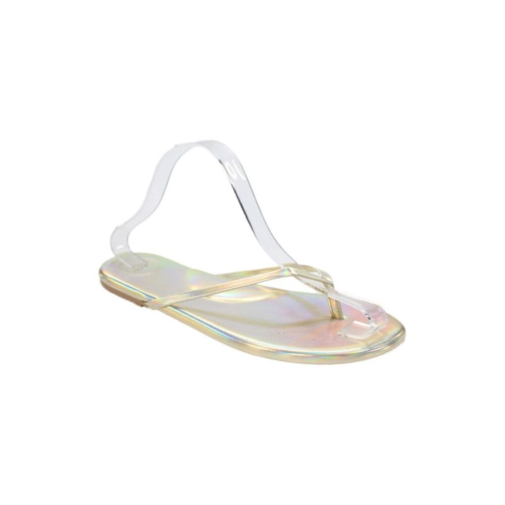 Solei Sea Womens Faux Leather Holographic T Strap Sandals Multicolored Size 9